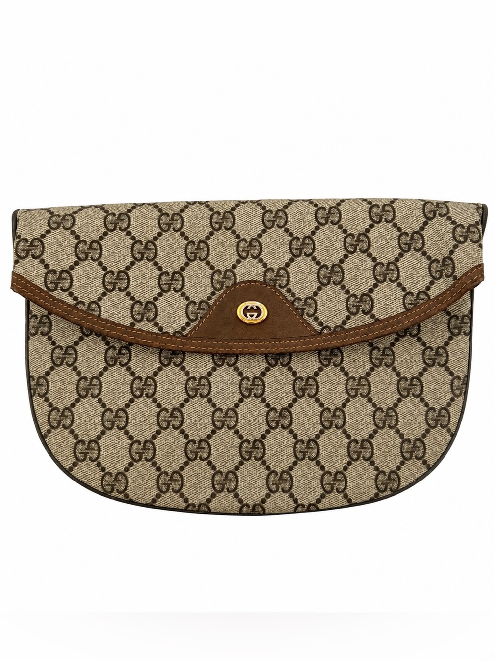 Gucci Beige and Brown GG Supreme Canvas Clutch
